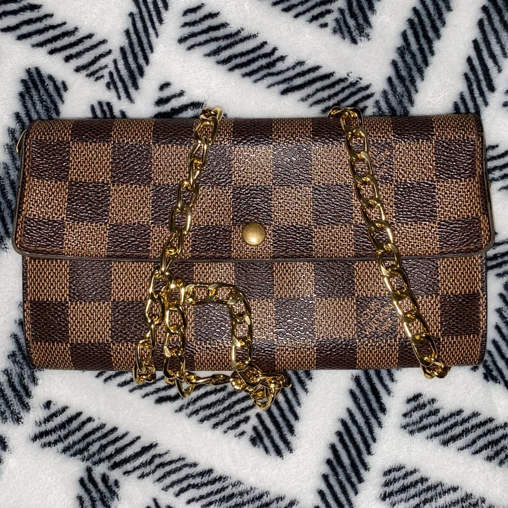 Louis Vuitton Damier Portefeuille Wallet Long Crossbody Bag Chain Shoulder
